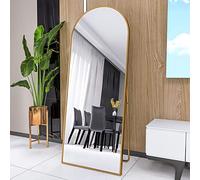 Julyue Miroir de sol arqué - 165 x 60 cm - Miroir complet avec cadre en aluminium - Miroir mural debout - Pour chambre à coucher, couloir, salon (doré, 165 x 60 cm)