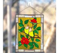 Julyue Panneau de Vitrail de 20 Cm, Pendentif Colibri Multicolore avec Chaînes, Panneau de Fenêtre Multicolore Suncatcher Cardinal Vitrail pour Fenêtres, Mur(4)