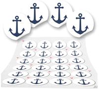 Jum-Autocollants Déco Marine,Lot De 24: Stickers Ronds Ancre Bateau Bleu Et Blanc Pour Décoration Thème Marin,Carte,Fête,Cadeau,Scrapbooking,Diy,Déco Bord De Mer,Ø 4 Cm