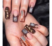 Jum-Lot De 24 Faux Ongles Carrés Carrés À Coller Sur Les Ongles En Acrylique 3d Effet Vague