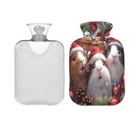 JUMBEAR Adorables cochons d'Inde portant des chapeaux de Noël, une bouillotte avec housse souple, pour soulager la douleur, 2 L, pour les mains et les pieds, sacs d'eau chaude pour dormir
