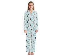 JUMBEAR Arctic Penguin Pyjama à manches longues pour femme - Vêtement de nuit doux boutonné - Vêtement de détente avec poches, a, M