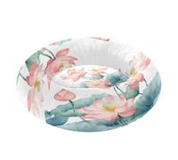 JUMBEAR Beau lit apaisant en forme de beignet pour chien et chat - Motif fleurs de lotus - Lit rond en peluche chaud et doux avec fond antidérapant et lavable - Taille S