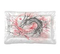 JUMBEAR Beau lit pour animal domestique motif dragon japonais, matelas de cage pour chien et chat, lit doux et confortable pour chats et chiens, 91,4 x 61 cm