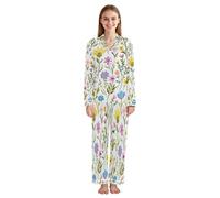 JUMBEAR Beautiful Little Flowers Ensemble de pyjama pour femme à manches longues avec haut boutonné et pantalon long, vêtement de nuit doux, a, XXL