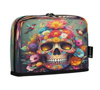 JUMBEAR Belle trousse à crayons avec motif tête de mort et oiseau, grande capacité, pochette pour papeterie, bureau, maquillage avec fermeture éclair pour l'école, le bureau, les voyages