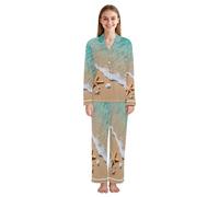JUMBEAR Blue Sky Beach Shell Ensemble de pyjama à manches longues avec haut boutonné et pantalon long, vêtement de nuit doux pour femme, a, S