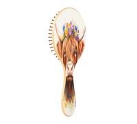 JUMBEAR Brosse à cheveux aquarelle mignonne vache Highland - Massage du cuir chevelu - En bambou - Pour toutes les coiffures - Réduit les nœuds et la casse des cheveux - Favorise la croissance des