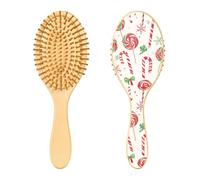 JUMBEAR Brosse à cheveux de Noël en forme de canne à sucre d'orge, brosse à cheveux massante en bois de bambou pour toutes les coiffures, réduit les nœuds et la casse des cheveux, favorise la