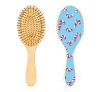 JUMBEAR Brosse à cheveux de Noël en forme de canne à sucre d'orge, brosse à cheveux massante en bois de bambou pour toutes les coiffures, réduit les nœuds et la casse des cheveux, favorise la