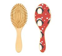 JUMBEAR Brosse à cheveux en forme de pingouins mignons en chapeau de Père Noël, brosse à cheveux massante en bois de bambou pour toutes les coiffures, réduit les nœuds et la casse des cheveux,