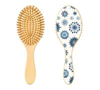 JUMBEAR Brosse à cheveux mandala flocon de neige bleue - Massage du cuir chevelu - Brosse à cheveux en bambou pour toutes les coiffures - Réduit les nœuds et la casse des cheveux - Favorise la