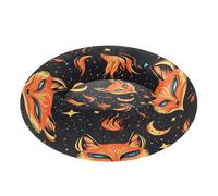 JUMBEAR Cartoon Fox Lit rond apaisant en forme de beignet pour chien et chat - Lit rond en peluche chaud et doux avec fond antidérapant et lavable, taille XS
