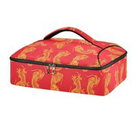 JUMBEAR Cocotte isolée dragon chinois rouge et doré pour aliments chauds ou froids, sac fourre-tout pour lasagnes, fêtes, pique-niques, plage, convient aux plats de cuisson de 22,9 x 33 cm
