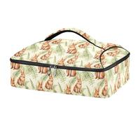 JUMBEAR Cocotte isotherme marron avec lapin et feuilles pour aliments chauds ou froids, pour lasagnes, fêtes, pique-nique, plage, convient aux plats de cuisson de 22,9 x 33 cm