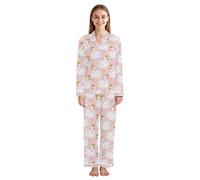 JUMBEAR Cygne portant une couronne dorée pyjama à manches longues pour femmes, vêtements de nuit doux boutonnés, vêtements de détente avec poches, a, M