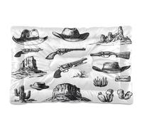 JUMBEAR Ensemble d'icônes vintage Western pour animal domestique, matelas de cage pour chien et chat, lit doux et confortable pour chats et chiens dormant 61 x 45,7 cm