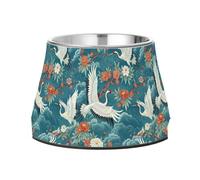 JUMBEAR Gamelles antidérapantes en acier inoxydable pour chiens et chats de petite, moyenne et grande taille, style art japonais, blanc