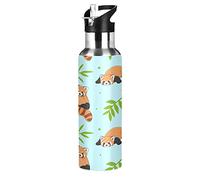 JUMBEAR Gourde Acier Isotherme en Acier Inoxydable avec Motif Panda Rouge et Bambou - Anti-fuite - Large Ouverture avec Couvercle à Paille - Pour Fitness, Gym et Sports de Plein Air - 650 ml