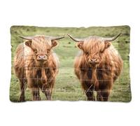 JUMBEAR Highland Cattle on the Grassland Tapis de lit pour animal de compagnie - Matelas de cage pour chien et chat avec fond antidérapant - Lit doux et confortable pour chats et chiens - 61 x 45,7 cm