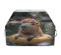 JUMBEAR Housse de barbecue Capybara portant une bouée de natation, housse de barbecue compatible avec Weber, Brinkmann, Char-Broil - Grande housse de barbecue résistante aux UV et imperméable à l'eau