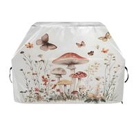 JUMBEAR Housse pour barbecue Weber, Brinkmann, Char-Broil - Motif champignons sauvages et papillons - Résistante aux UV et imperméable - Résistante aux déchirures (165 x 63,5 x 114 cm)