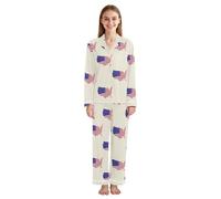 JUMBEAR Independence Day Pyjama pour femme super doux à manches longues avec boutons pour femme, a, L