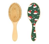 JUMBEAR Jolie brosse à cheveux en forme de chapeau de Noël rouge, brosse à cheveux massante en bois de bambou pour toutes les coiffures, réduit les nœuds et la casse des cheveux, favorise la