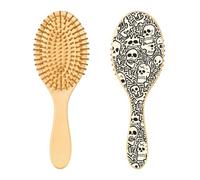 JUMBEAR Jolie brosse à cheveux en forme de tête de mort, brosse à cheveux en bois de bambou pour toutes les coiffures, réduit les nœuds et la casse des cheveux, favorise la croissance des cheveux