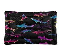 JUMBEAR Lit coloré requins pour animal domestique, matelas de cage pour chien et chat, lit doux et confortable pour chats et chiens, 91,4 x 61 cm