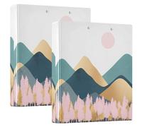 JUMBEAR Lot de 2 classeurs à 3 anneaux pour papier de format lettre (27,9 x 21,6 cm), belles chaînes de montagnes colorées, organiseur à anneaux ronds avec porte-bloc, porte-bloc pour fournitures