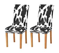 JUMBEAR Lot de 2 housses de chaise de salle à manger extensibles amovibles et lavables anti-poussière Motif vache
