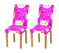 JUMBEAR Lot de 2 housses de chaise extensibles amovibles et lavables avec des visages de chat mignons pour salle à manger
