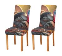 JUMBEAR Lot de 2 housses de chaise extensibles amovibles et lavables pour salle à manger Thanksgiving Turquie
