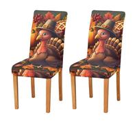 JUMBEAR Lot de 2 housses de chaise extensibles amovibles et lavables pour salle à manger Thanksgiving Turquie