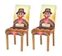 JUMBEAR Lot de 2 housses de chaise extensibles amovibles et lavables pour salle à manger Thanksgiving Turquie