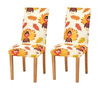JUMBEAR Lot de 2 housses de chaise extensibles amovibles et lavables pour salle à manger Thanksgiving Turquie