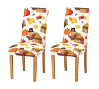 JUMBEAR Lot de 2 housses de chaise extensibles amovibles et lavables pour salle à manger Thanksgiving Turquie