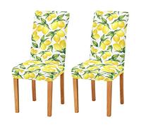 JUMBEAR Lot de 2 housses de chaise extensibles pour salle à manger, housses amovibles, lavables, anti-poussière et décoratives, motif citrons jaunes