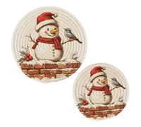 JUMBEAR Lot de 2 Jolis Dessous de Plat de Noël en Forme de Bonhomme de Neige et d'oiseau pour casseroles Chaudes et poêles et maniques - Tapis Ronds en Corde de Coton pour Cuisine, Dessous de Verre,