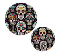 JUMBEAR Lot de 2 Jolis Dessous de Plat en Forme de tête de Mort en Sucre pour casseroles Chaudes et poêles et maniques - Tapis Ronds en Corde de Coton pour Cuisine, Dessous de Verre, Sets de Table,