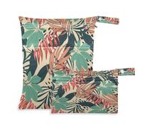 JUMBEAR Lot de 2 Sacs pour Couches et vêtements humides/secs avec Deux Poches à Fermeture éclair pour Maillot de Bain et Salle de Sport Motif Feuilles de Fleurs Vintage, Feuilles de Fleurs., 2 Count