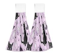 JUMBEAR Lot de 2 Serviettes à Suspendre en Microfibre et Velours Corail avec Boucle de Suspension, Motif Chat de sorcière d'halloween pour Cuisine et Salle de Bain