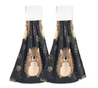 JUMBEAR Lot de 2 Serviettes à Suspendre en Microfibre Velours Corail avec Boucle de Suspension, absorbantes et Super Douces pour Cuisine et Salle de Bain Motif hérisson