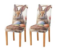 JUMBEAR Lot de 4 housses de chaise extensibles amovibles et lavables pour chaises de cuisine Motif lapin de Pâques