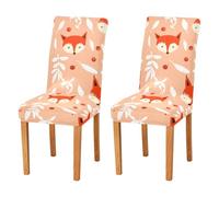 JUMBEAR Lot de 4 housses de chaise extensibles amovibles et lavables pour salle à manger - Motif visages de renard mignons