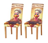 JUMBEAR Lot de 4 housses de chaise extensibles amovibles et lavables pour salle à manger Thanksgiving Turquie