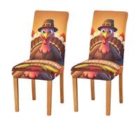 JUMBEAR Lot de 4 housses de chaise extensibles amovibles et lavables pour salle à manger Thanksgiving Turquie