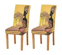 JUMBEAR Lot de 4 housses de chaise extensibles pour salle à manger - Amovibles - Lavables - Anti-poussière - Pour chaises de cuisine - Motif femme africaine