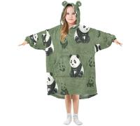 JUMBEAR Lovely Panda Couverture à capuche surdimensionnée pour enfants, couverture chaude en polaire Sherpa avec poche pour filles et garçons, motif oreilles mignonnes, taille S, a, S